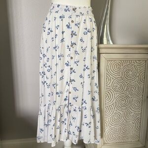 Hollister Floral Maxi Skirt White Ruffled Boho Cottage